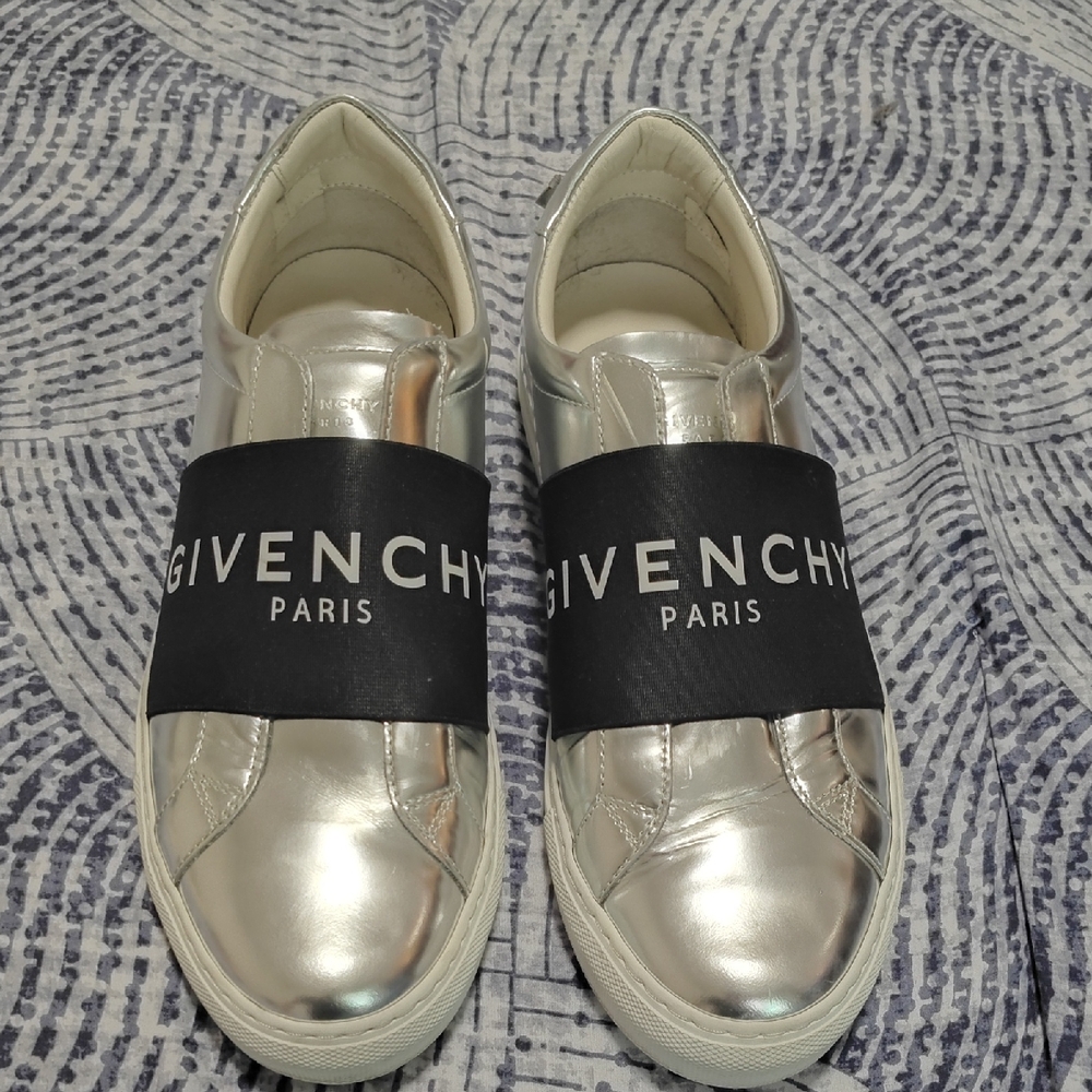 Givenchy Metallic Silver Sneakers with Black Strap